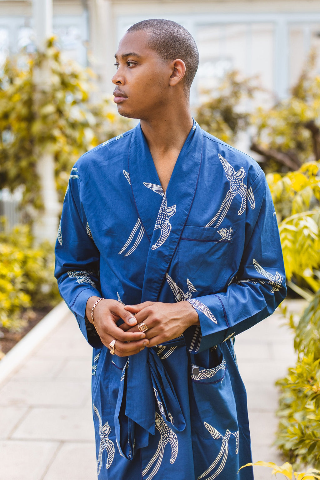 Long Tailed Bird — White on Dark Blue Men's