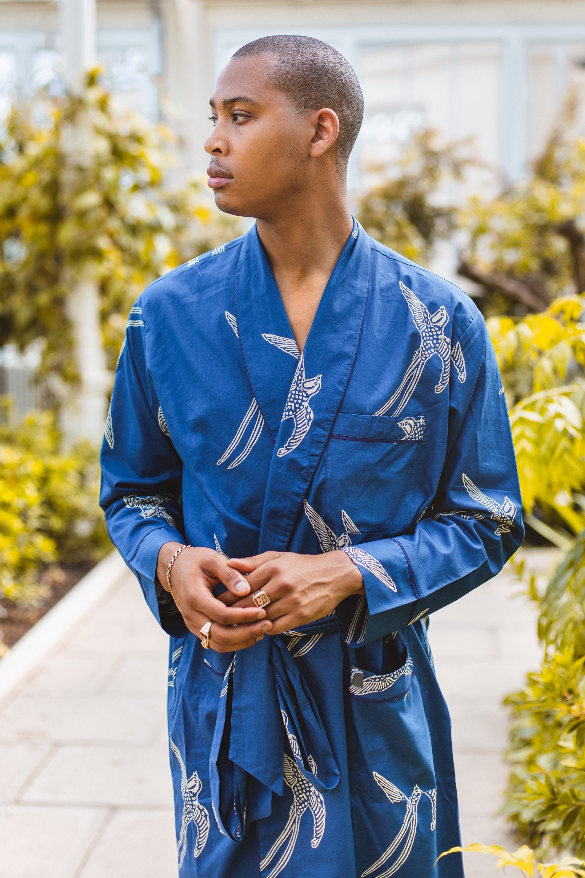 Long Tailed Bird — White on Dark Blue Men's
