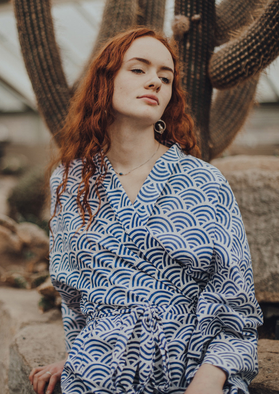 Women's Cotton Kimono Robe - Rainbow Blue ZigZag