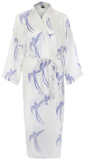 Women's Cotton Kimono Robe - Long Tailed Bird White on Black