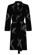 Men's Cotton Kimono Robe - Long Tailed Bird White on Black