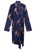 Outlet - Cotton Robe - Long Tailed Bird Red & Cream on Dark Blue