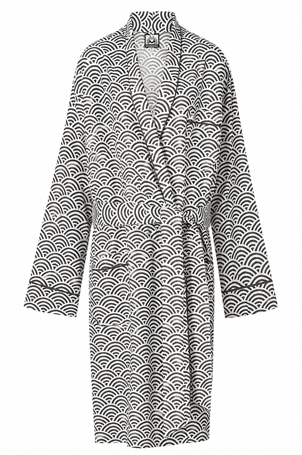 Men's Cotton Kimono Robe - Rainbow Black on White