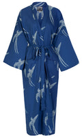 Outlet - Cotton Robe - Long Tailed Bird White on Dark Blue
