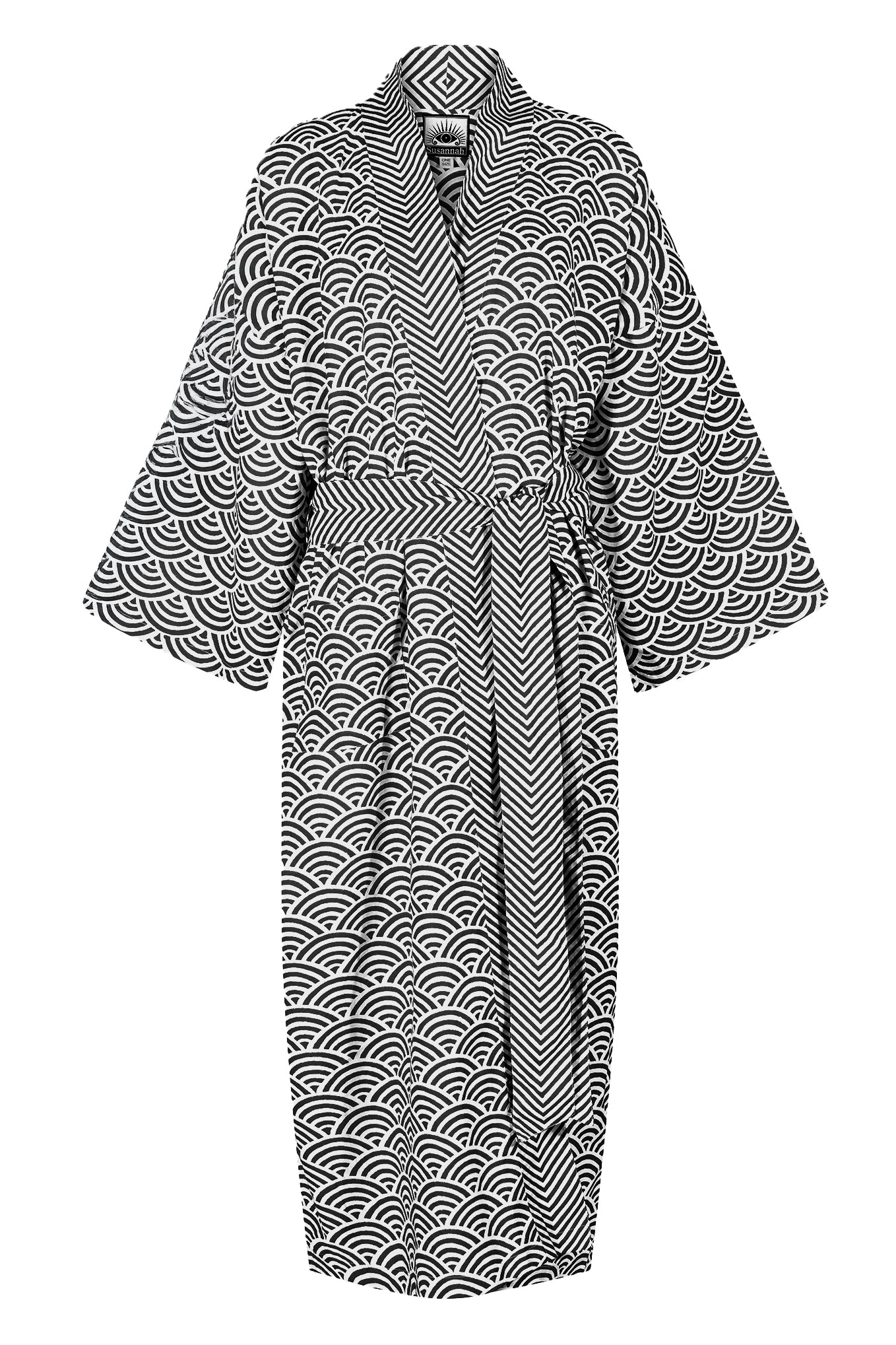 Women's Cotton Kimono Robe - Rainbow Black on White