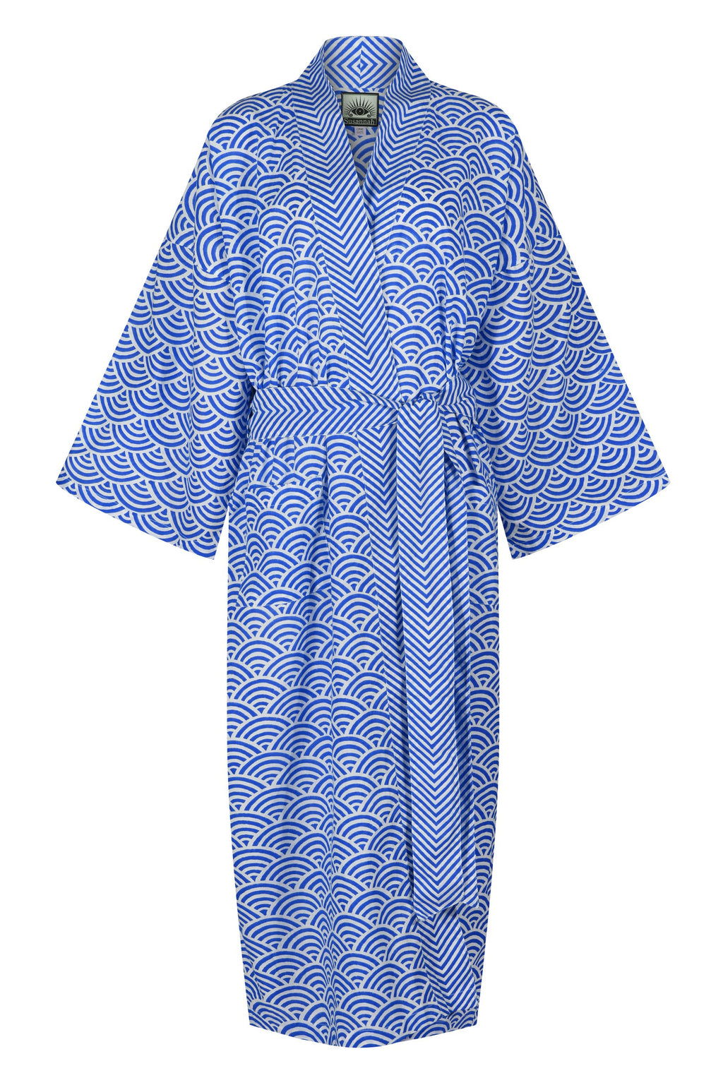 Women's Cotton Kimono Robe - Rainbow Blue ZigZag