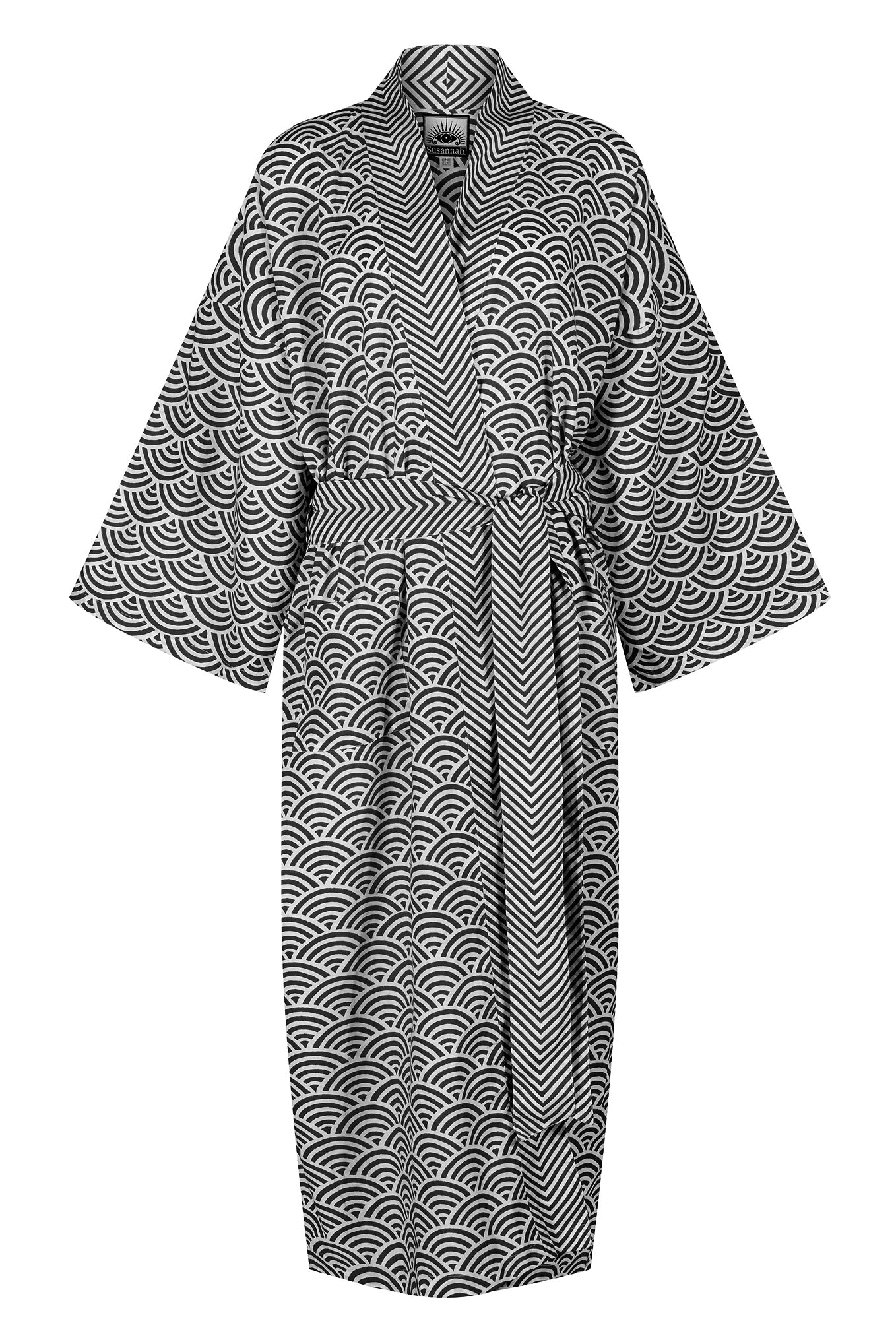 Men Rainbow Black Wave kimono robe - front